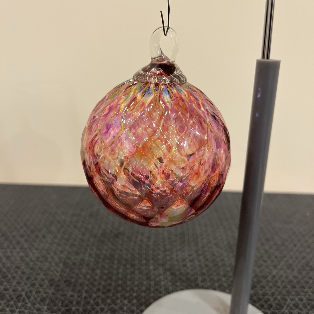 Murano Italy Hand Blown Glass Christmas Tree Ornament 3 Inch Pink Diamond Signed